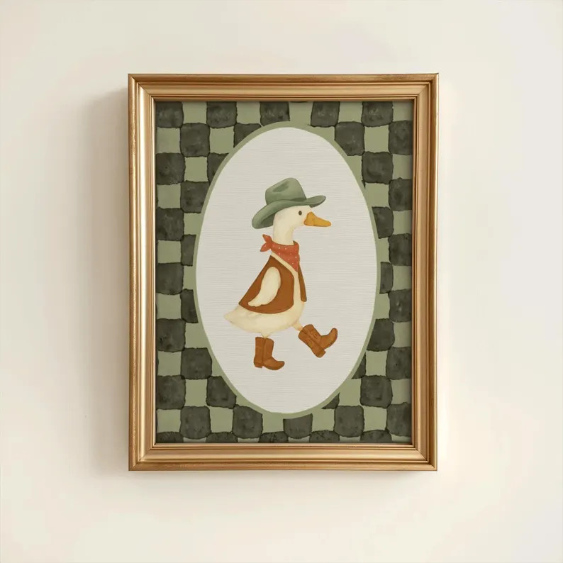 Vintage Cowboy Goose Nursery Wall Art, Toddler Western Theme Download, Checkered Baby Boy Nursery... | Etsy (Global)