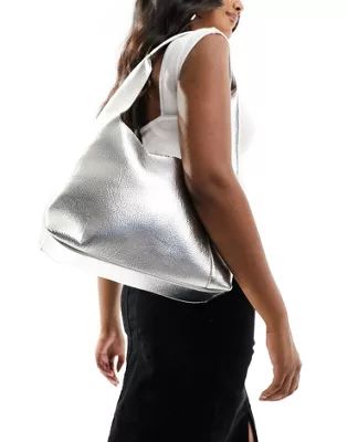 Glamorous PU tote bag in metallic silver | ASOS (Global)