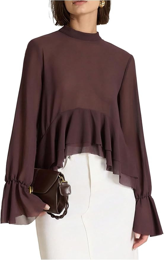 Verdusa Women's Old Money Ruffle High Low Tops Tie Back Chiffon Asymmetrical Dressy Blouse Shirts | Amazon (US)