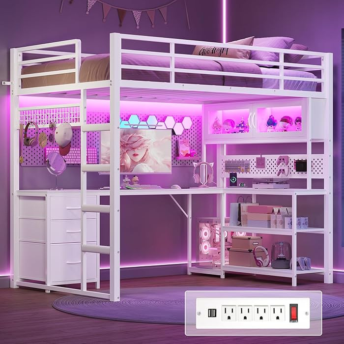 ADORNEVE Gaming Loft Bed Twin Size with L-Shaped Desk, Storage Drawers & RGB Arcylic Hutch, Expan... | Amazon (US)