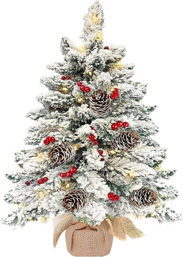 TURNMEON 20 Inch Flocked Christmas Tree with 40 Lights Timer, Tabletop Pre-lit Small Christmas Tr... | Amazon (US)