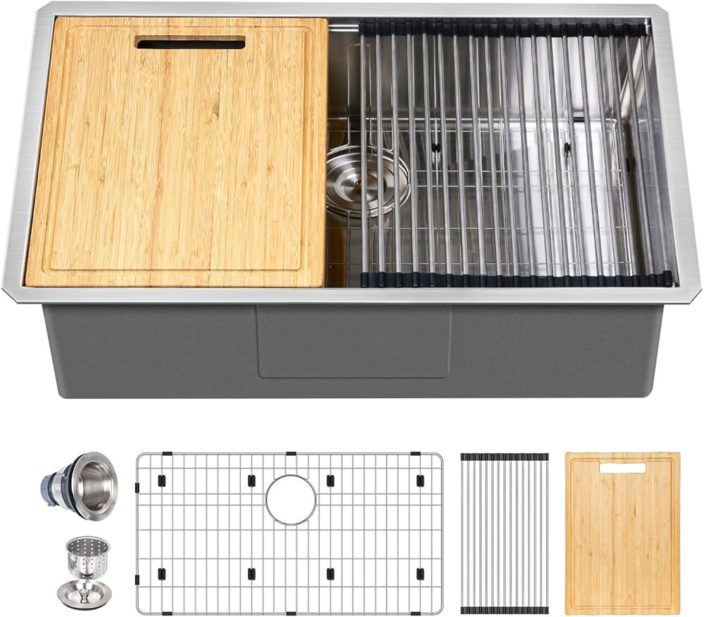 Hykolity 30-inch Workstation Kitchen Sink Undermount, 16 Gauge Single Bowl Stainless Steel Sink w... | Amazon (US)