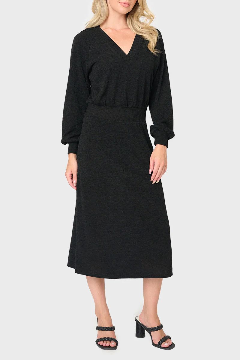 Long Sleeve V-Neck Midi Sweater Dress | Gibson