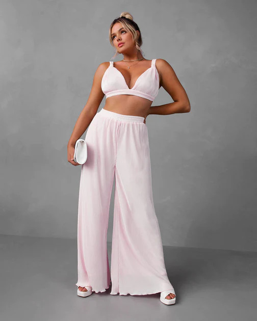 Cotton Candy Plisse Wide Leg Pants - Blush | VICI