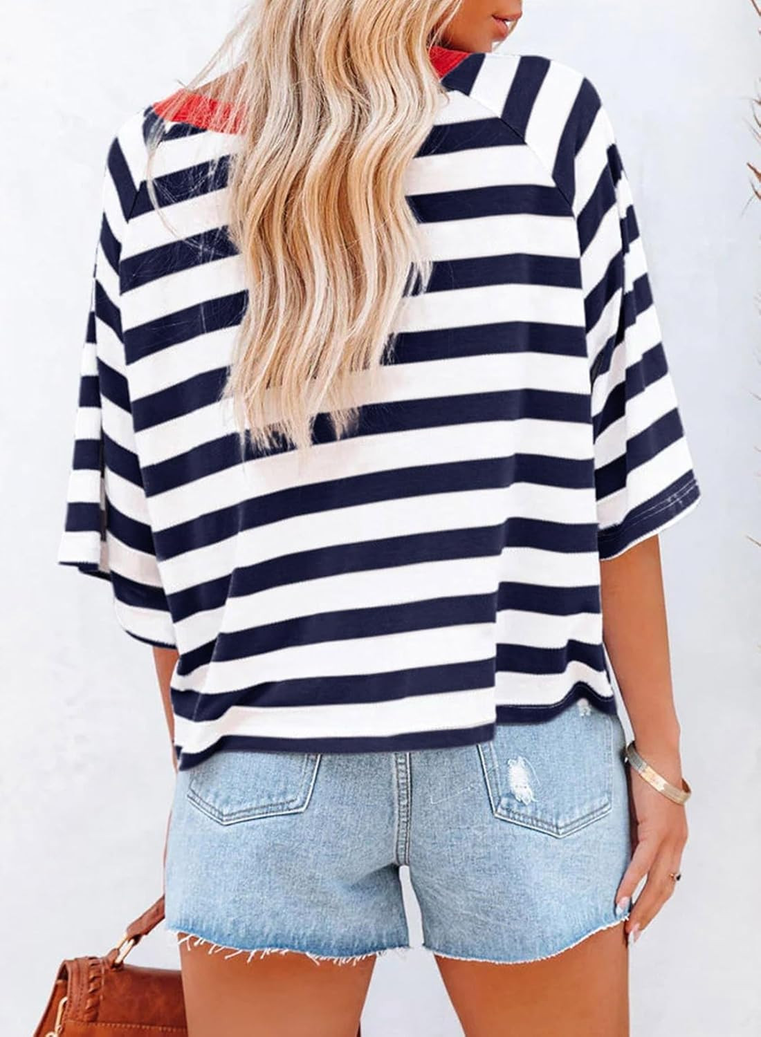 Dokotoo Tops for Women Striped 2024 Fashion T Shirts for Women Color Blocking Design Loose Basic ... | Amazon (US)