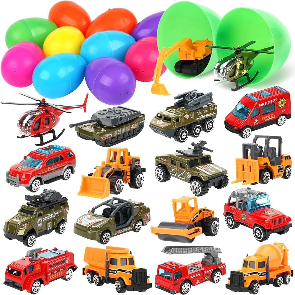 Sizonjoy 18 Pack Prefilled Easter Eggs with Die-cast Vehicles,4.2" Jumbo Plastic Easter Eggs Fill... | Amazon (US)