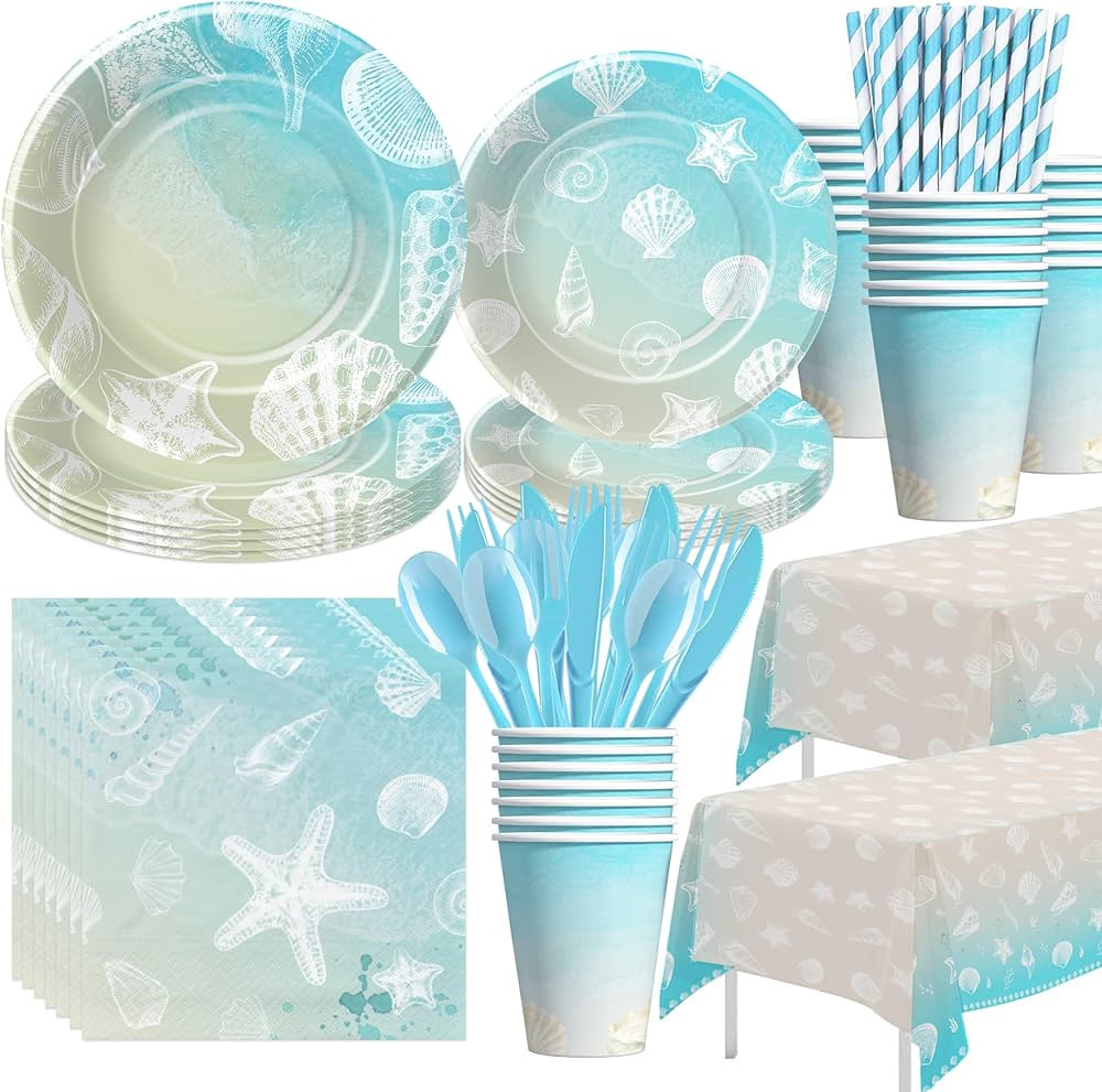 Seashell Beach Party Decorations, Beach Seashell Birthday Party Supplies, Plate, Cup, Napkin, Tab... | Amazon (US)