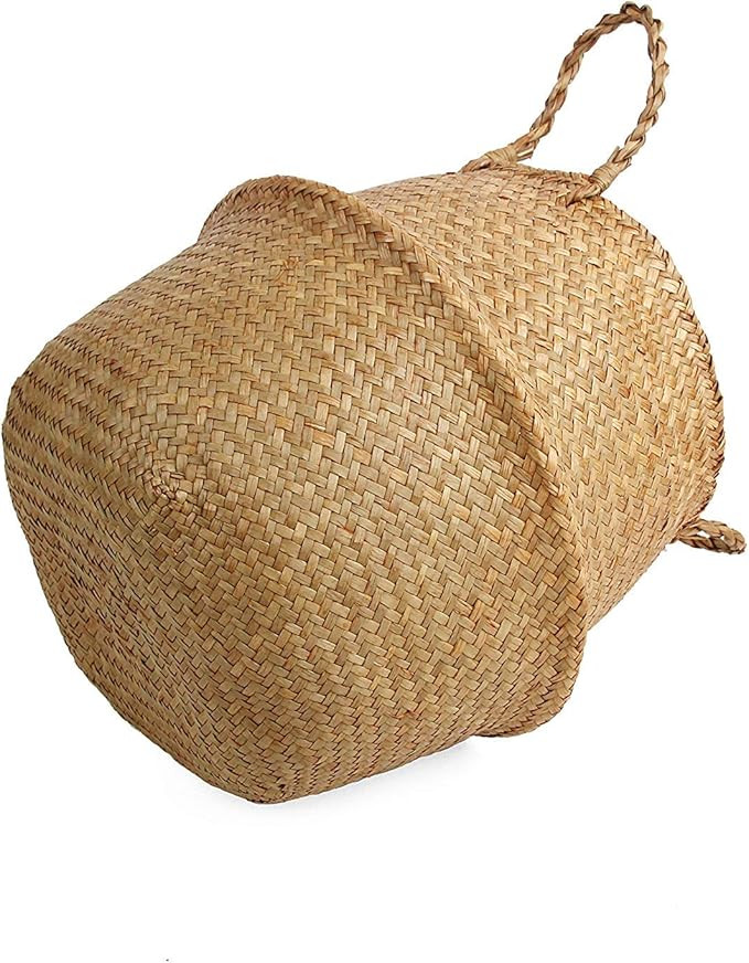 Woven Seagrass Belly Basket for Storage Plant Pot Basket and Laundry, Picnic and Grocery Basket (... | Amazon (US)