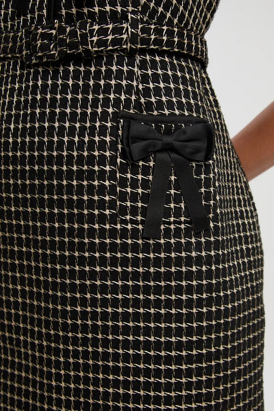 Tailored Tweed Bow Detail Mini Dress | Karen Millen UK + IE + DE + NL