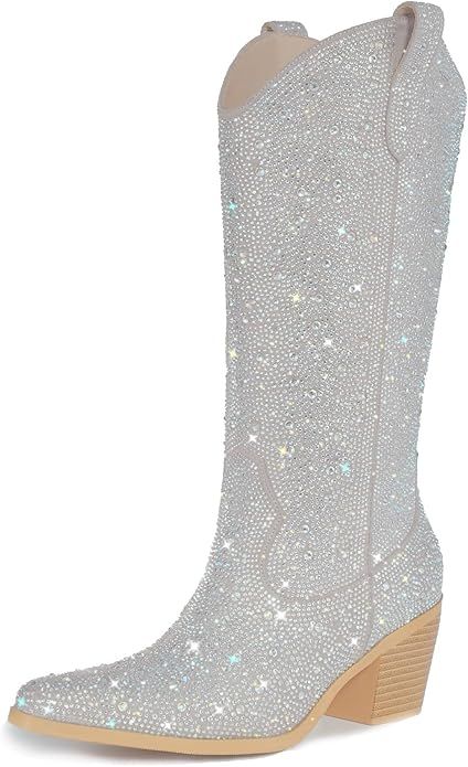 Lumeheel Rhinestone Cowboy Boots for Women - Sparkly Cowgirl Boots Wide Calf Glitter Bling Women'... | Amazon (US)