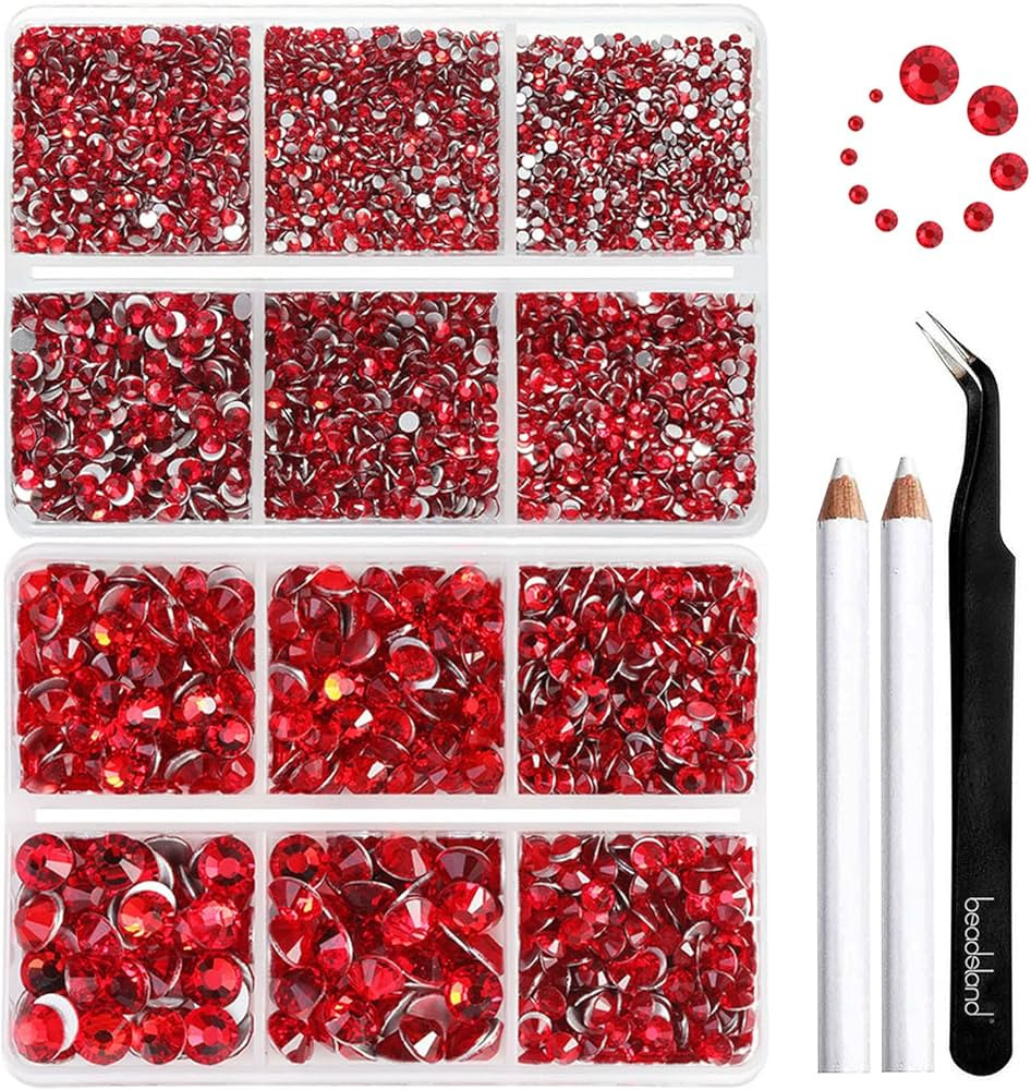 Beadsland 8300PCS Flatback Rhinestones, Light Red Rhinestone Round Crystal Rhinestones for Crafts... | Amazon (US)