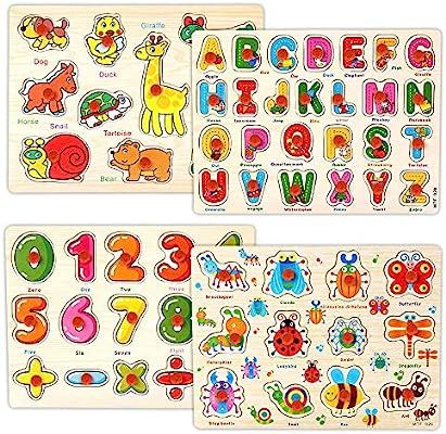 Wooden Peg Puzzles for Toddlers 2 3 Years Old, Alphabet ABC Numbers 123 Animals Insects Learning ... | Amazon (US)