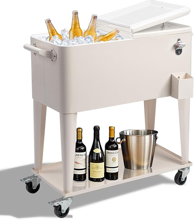 Outvita 80 Quart Rolling Ice Chest, Portable Bar Drink Cooler with Catch Basin, Bottom Storage Tr... | Amazon (US)
