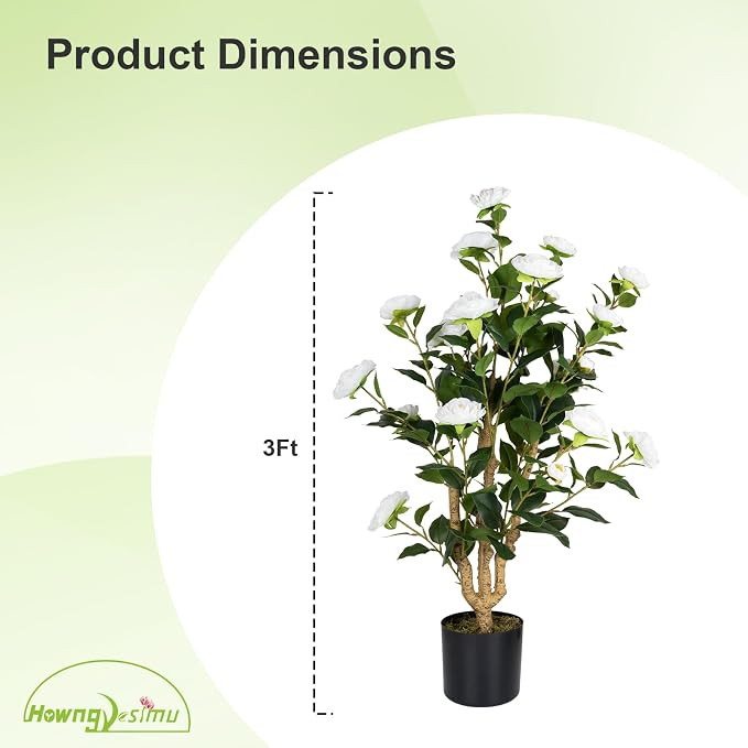 Artificial Camellia Tree 2 Pack, 38’’ Faux Camellia Plant in Pot with White Flowers, Greenery... | Amazon (US)