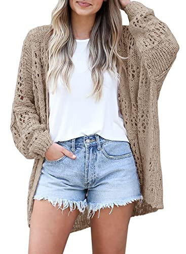 Ermonn Womens Crochet Cardigan Sweater Kimonos Boho Solid Color Oversized Spring Open Front Outwear | Amazon (US)