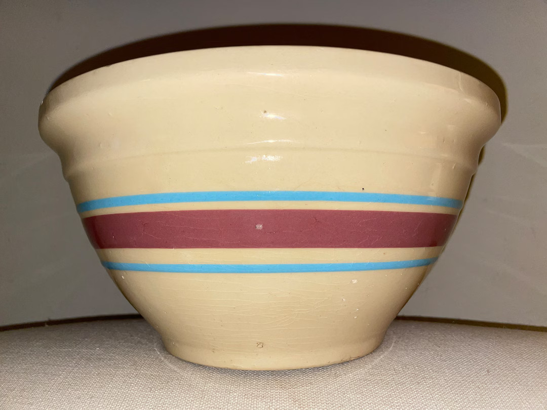 Vintage Oven Ware Watt #10 USA Ovenware Mixing Bowl Pink Blue Stripes | Etsy (US)