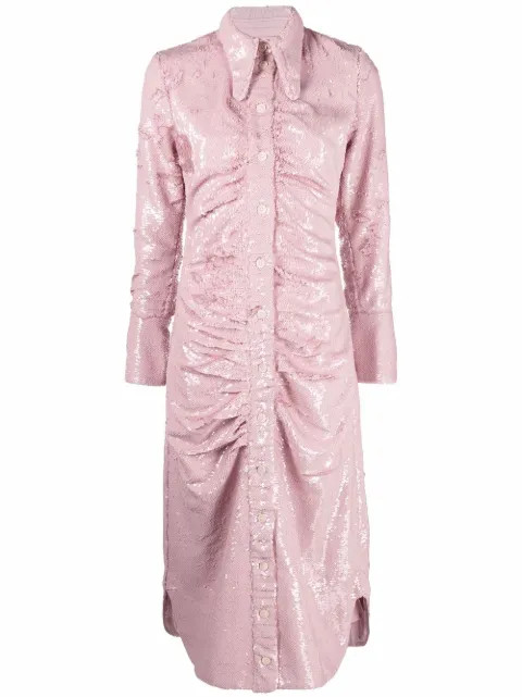 sequined ruched midi dress | Farfetch (US)