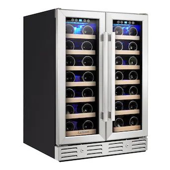 Kalamera 23.4-in W 40-Bottles Black with Stainless Steel Glass Door Dual Zone Cooling Built-In /f... | Lowe's