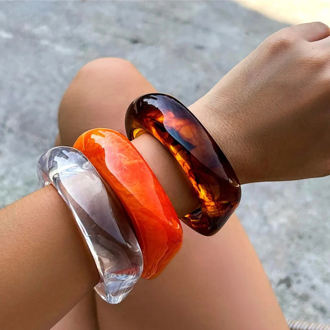 Statement Vintage Colourful, Irregular Acrylic Resin Chunky Bangles for Women Geometric Charm Bra... | Etsy (US)