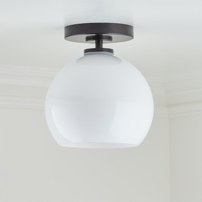 Arren Black Flush Mount Light with Milk Round Shade + Reviews | Crate & Barrel | Crate & Barrel