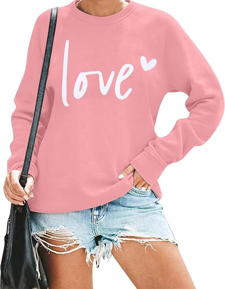 VILOVE Womens Valentines Sweatshirt Love Heart Graphic Print Pullover Casual Long Sleeve Valentin... | Amazon (US)