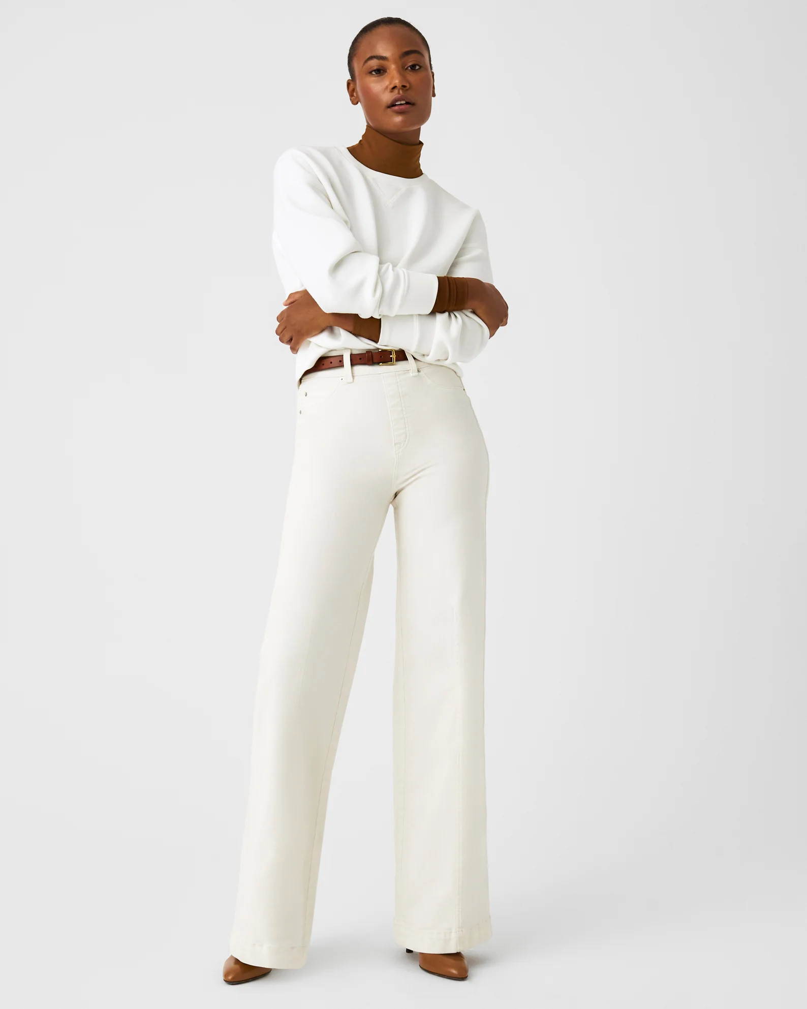 Seamed Front Wide Leg Jeans, Ecru | Spanx