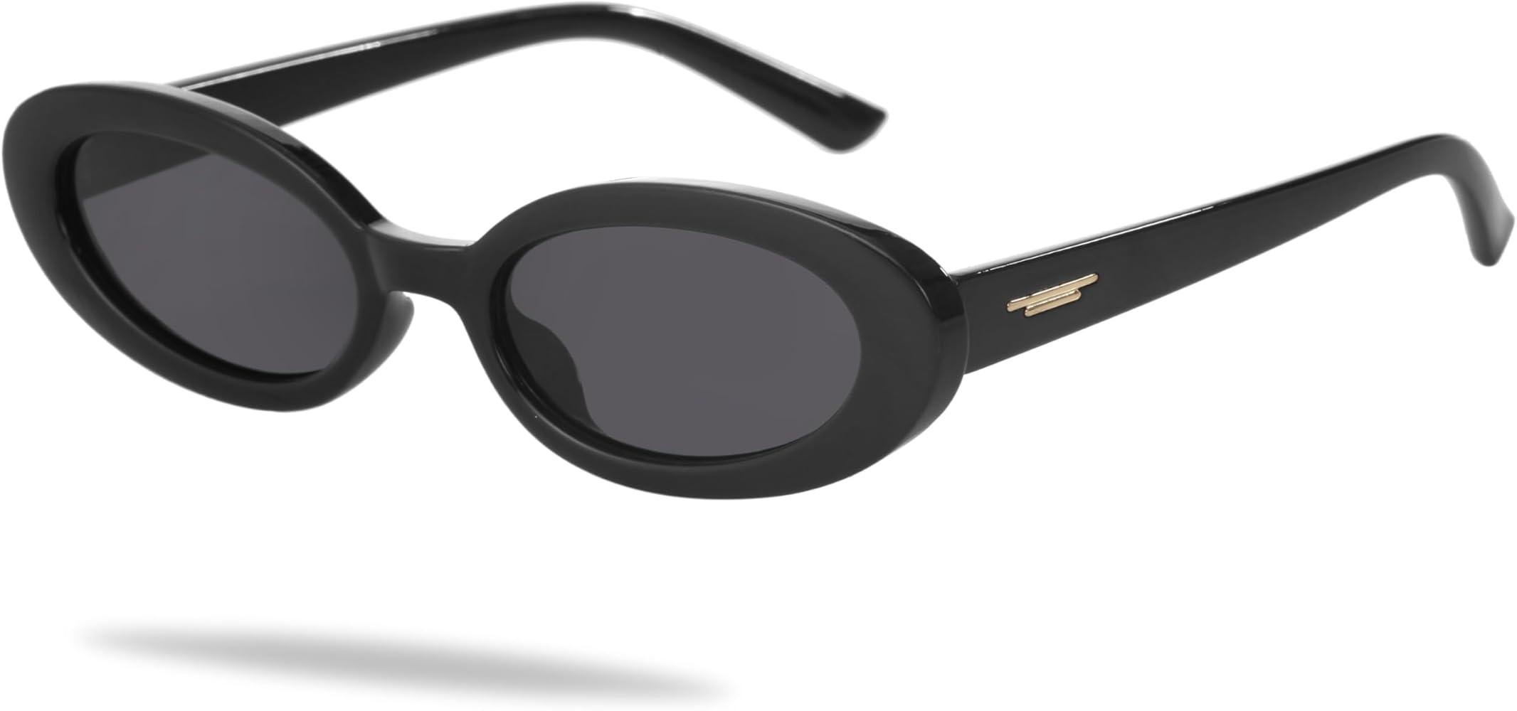 Amazon.com: Kursan Retro Small Oval Sunglasses for Women with Thin Face Narrow Style (Bright Blac... | Amazon (US)