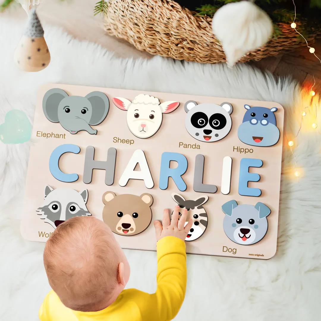 Custom Name Puzzle with Animals, Personalized Baby Gift, First Birthday Gift, Christmas Present, ... | Etsy (US)