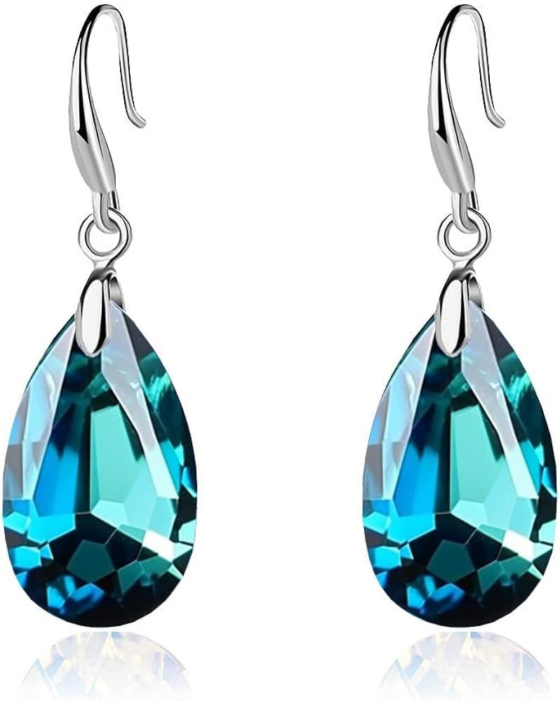 Austrian Crystal Teardrop Dangle Hook Earrings for Women 14K Gold Plated Hypoallergenic Jewelry | Amazon (US)
