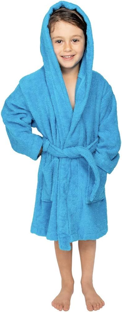 Organic Kids Robe - GOTS Certified Organic Turkish Cotton Unisex Hooded Bathrobe for Boys - Girls, M | Amazon (US)