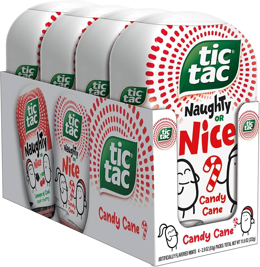 Tic Tac Naughty or Nice Candy Cane Mints Holiday Treats Stocking Stuffer, 2.9 Oz. (Pack of 4) | Amazon (US)