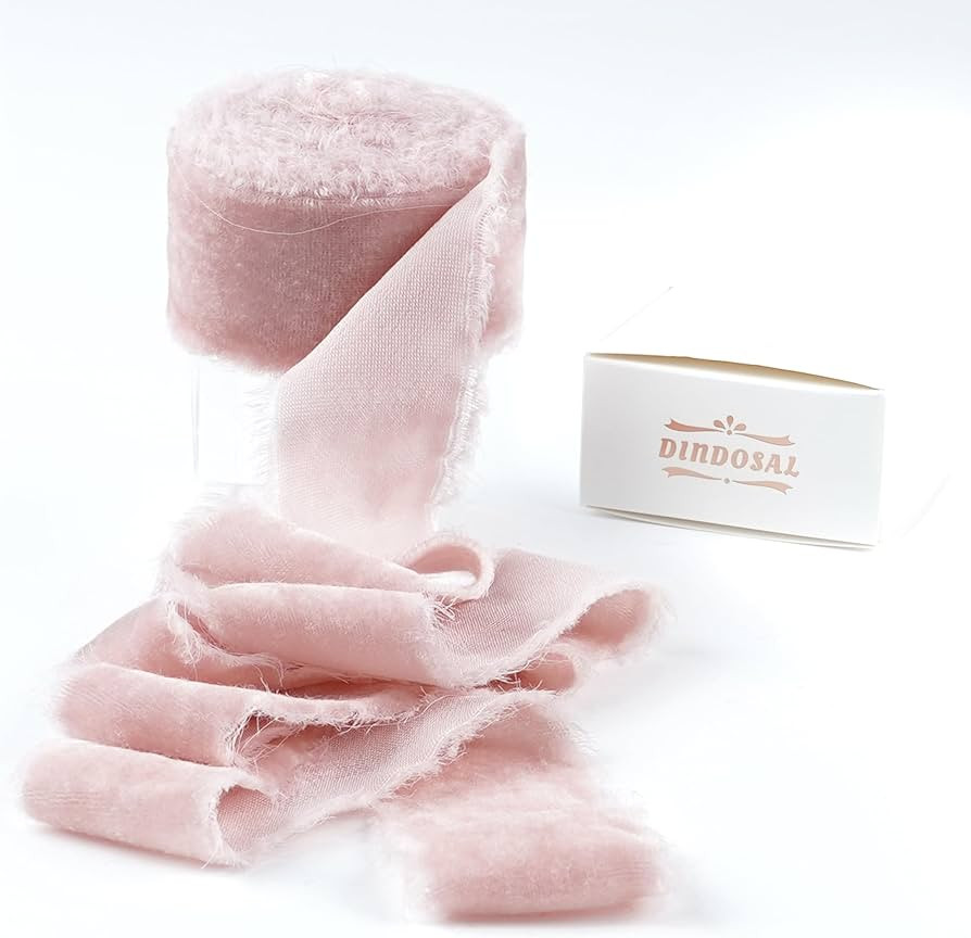 Dusty Pink Silk Velvet Ribbon 1.5 Inch Pink Frayed Edge Ribbon Rustic Style Fringe Gift Ribbon Ra... | Amazon (US)