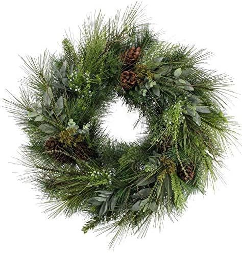 Vita Domi 30" Deluxe Full Sugar Pine and Greens Wreath with Pinecones | Amazon (US)