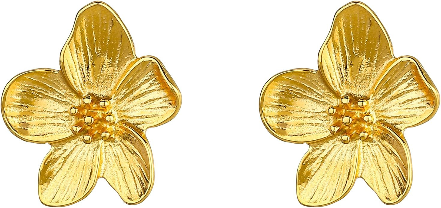 Sylph 18K Gold Plated Flower Earrings for Women, Statement Earring Studs, Hypoallergenic Big Flor... | Amazon (US)