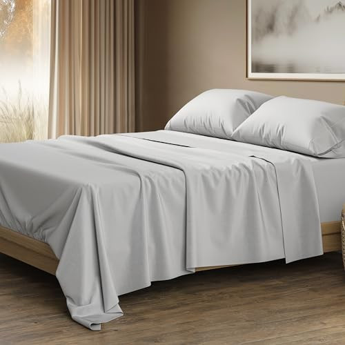 THREAD SPREAD 100% Egyptian Cotton King Size Sheets Set - Luxury 1500 Series Egyptian Cotton Sheets King Size (4 PC, Light Grey), Silky Soft, Sateen, Cooling & Breathable, 17" Deep Pocket Bed Set | Amazon (US)