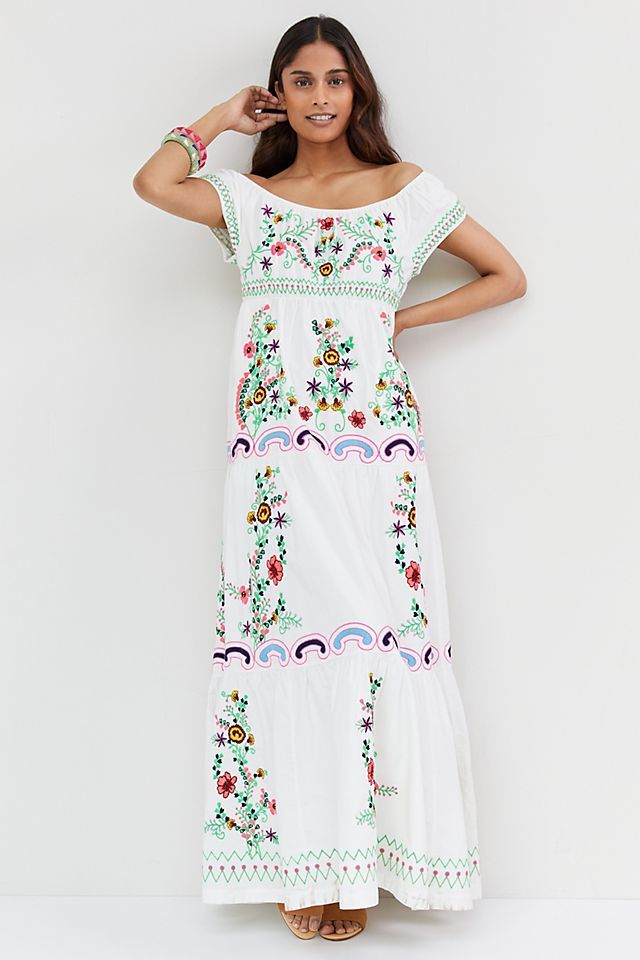 Embroidered Off-The-Shoulder Maxi Dress | Anthropologie (US)