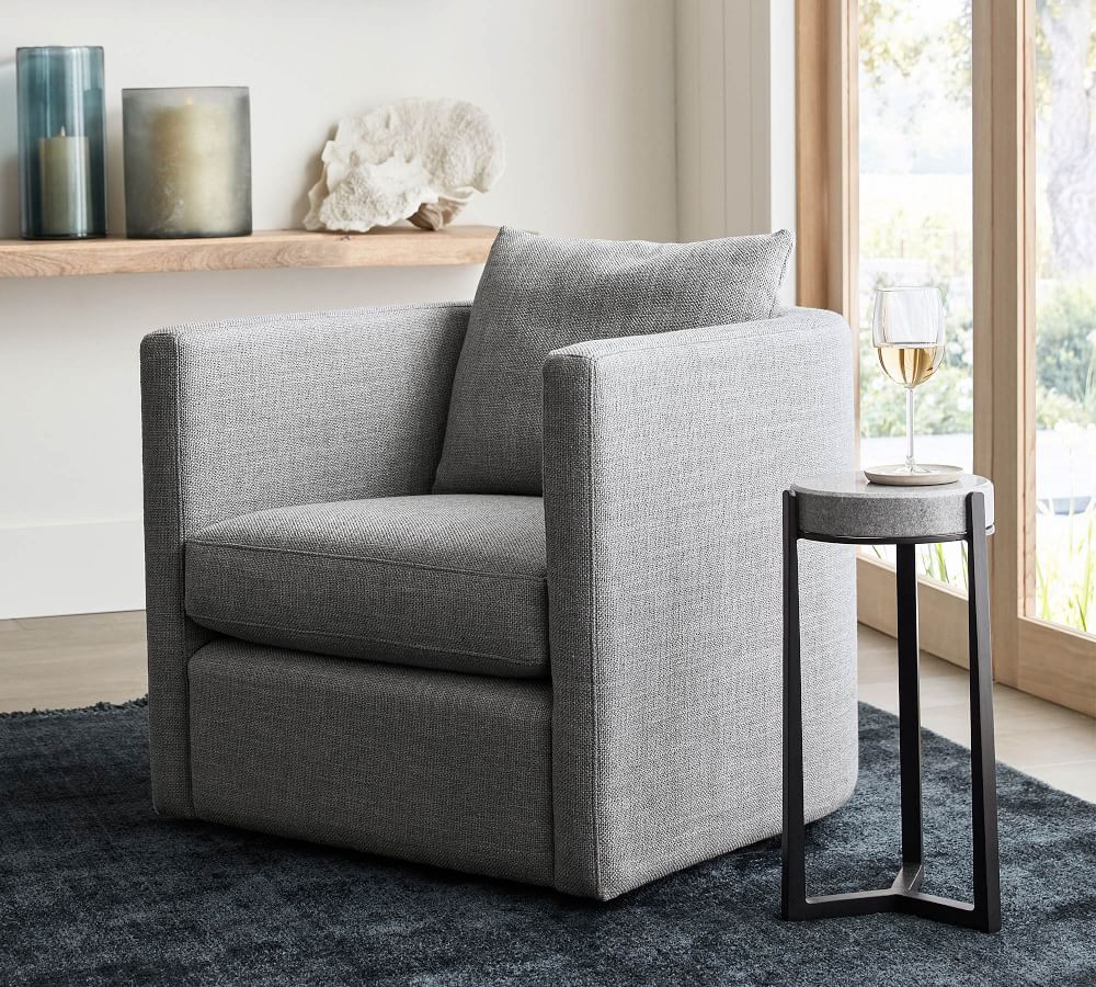 Ayden Barrel Arm Upholstered Swivel Armchair | Pottery Barn (US)