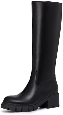 Platform Knee High Boots Tall Fall Boots Round Toe Chunky Lug Sole | Soft PU/Suede Leather, Side ... | Amazon (US)