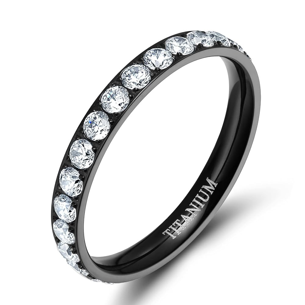 TIGRADE 3mm Women Titanium Engagement Ring Cubic Zirconia Eternity Wedding Band Size 3-13.5 | Amazon (US)
