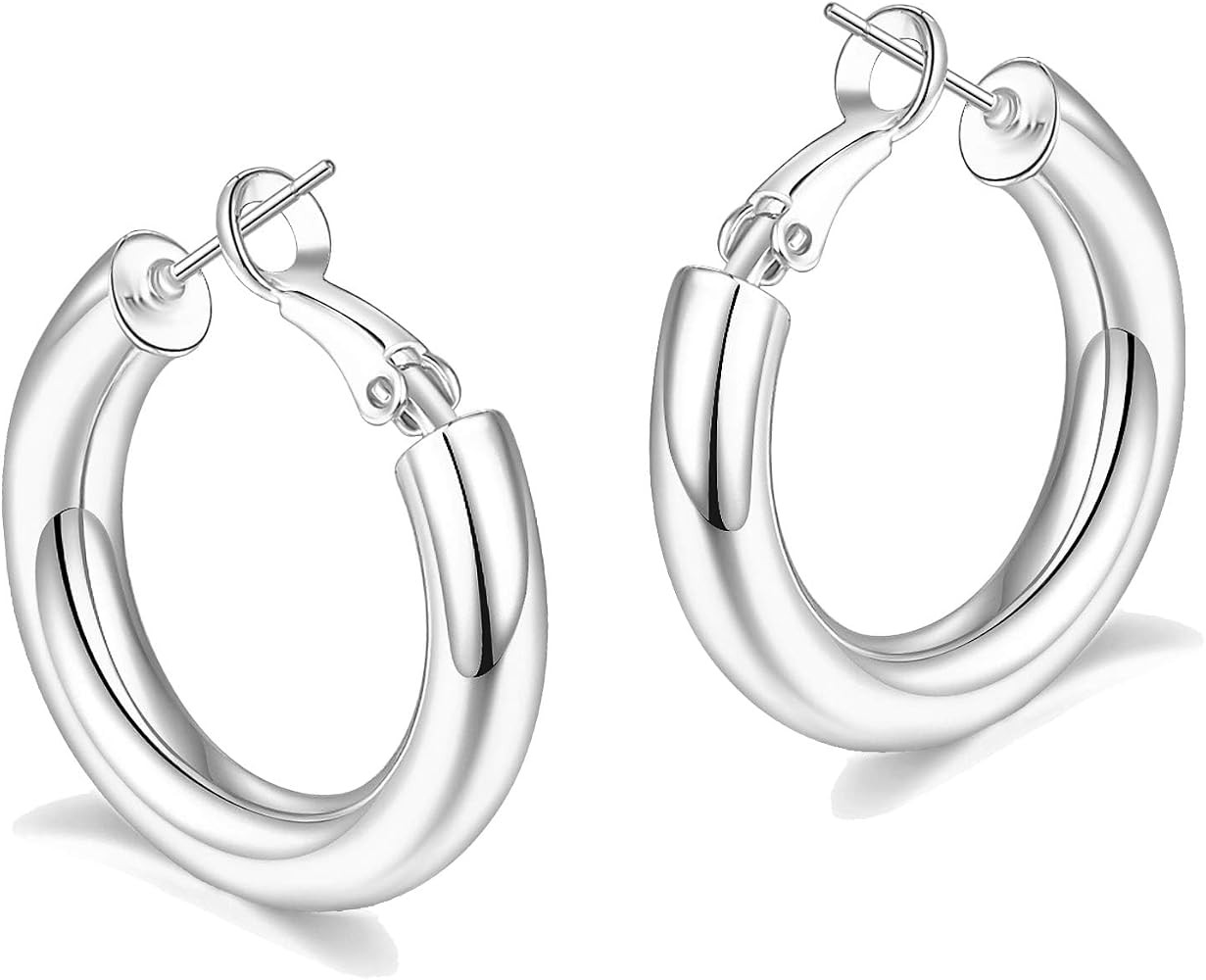 5mm Thick Hollow Tube Chunky Lightweight Hypoallergenic Hoop Earrings for Women | Amazon (US)