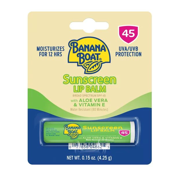 Banana Boat Sunscreen Lip Balm SPF 45, Aloe Vera & Vitamin E, 0.15 oz | Walmart (US)