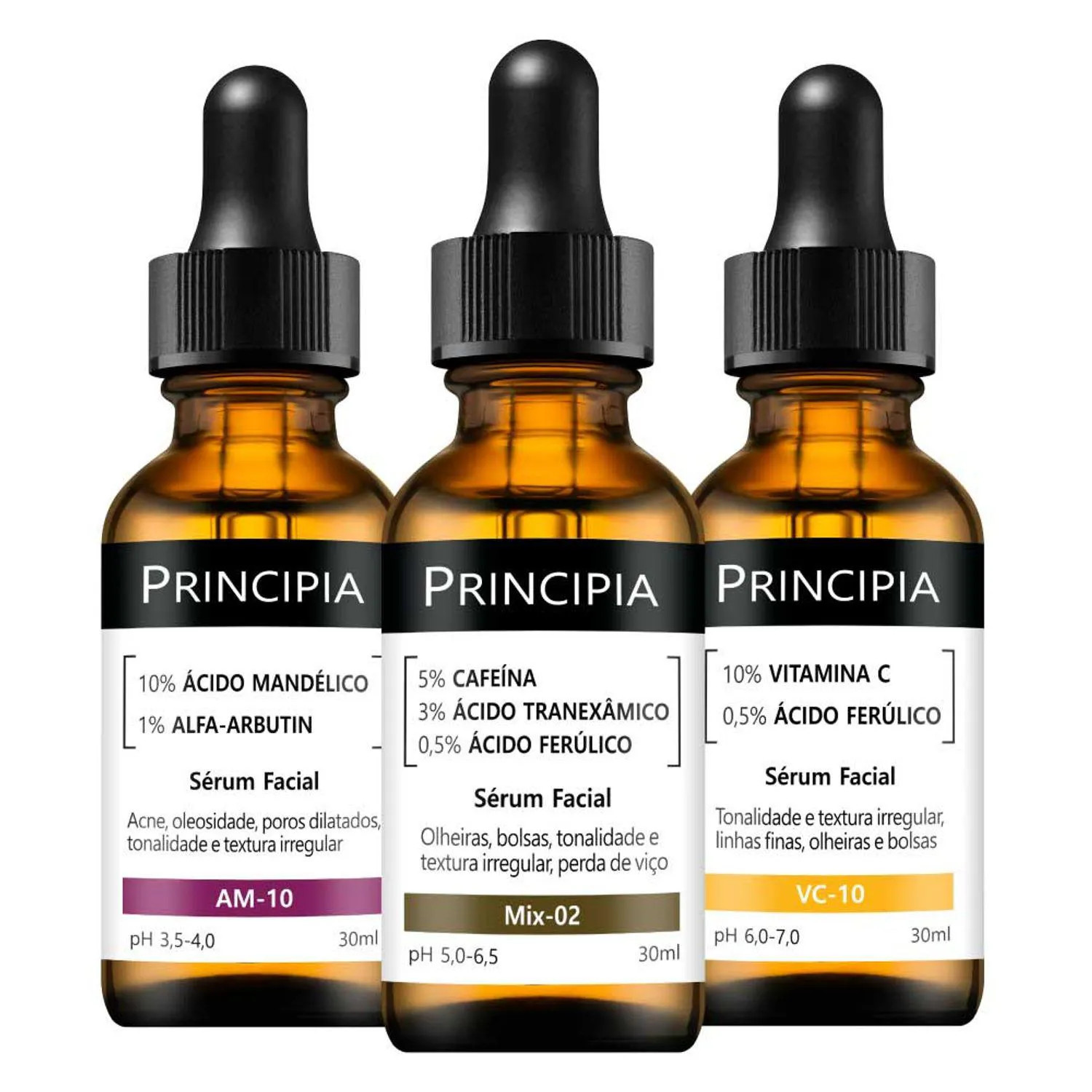 Kit Principia Anti-Olheiras (3 Produtos) - Sérum Ácido Mandélico 30Ml + Sérum Mix-02 30Ml + Sérum Vitamina C 30Ml | DrogaRaia (BR)
