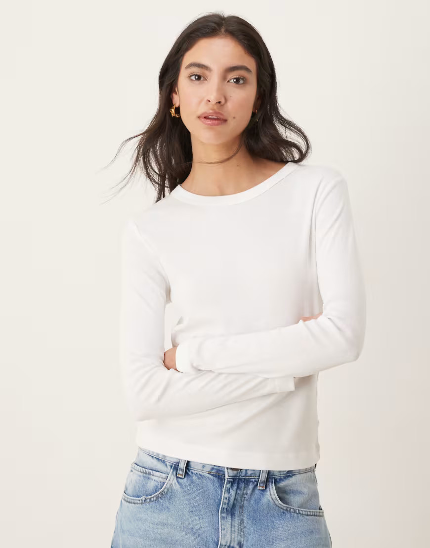 Mango 100% cotton long sleeve top in white | ASOS (Global)