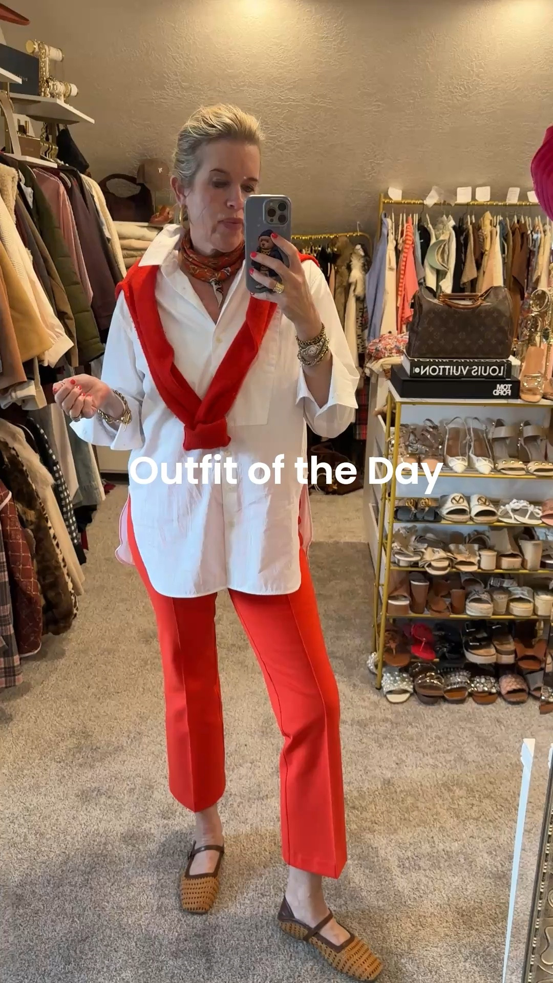 Outfit of the day❤️

Easy, comfortable, and so Chic 

-Spanx poppy orange kick flare crop pull on pant- tts 
- White button -up tuxedo shirt fits tts 

⚠️Save 15% off purchase with code Deardarcyxspanx 

Pure v neck cashmere sweater (not linkable) I linked a great quality more affordable option by quince 
Save 10% with code : ⚠️
INFG-26DARCYVANDENBERG10

Horse bit scarf (vintage) linked similar 

Gold hoops Julie Vos 

Cane and leather Mary Jane’s 
A great Amazon find under $70

My favorite straw and leather bag by Eric jervic comes with a clutch/make-up bag
that go with the show amazing 




#LTKootd #LTKdayinmylife #LTKgrwm