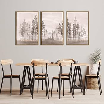 DRACIT Framed Large Tree Canvas Wall Art Set Misty Forest Wall Decor Abstract Nature Landscape Pa... | Amazon (US)