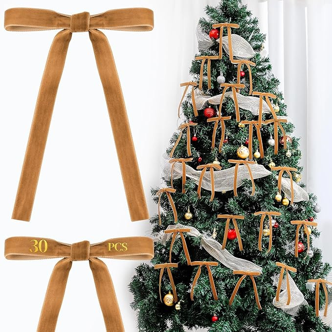 AYGXU 30pcs Velvet Bows for Christmas Tree Decorations,Twist tie Bows,Vintage Christmas Bow Decor... | Amazon (US)