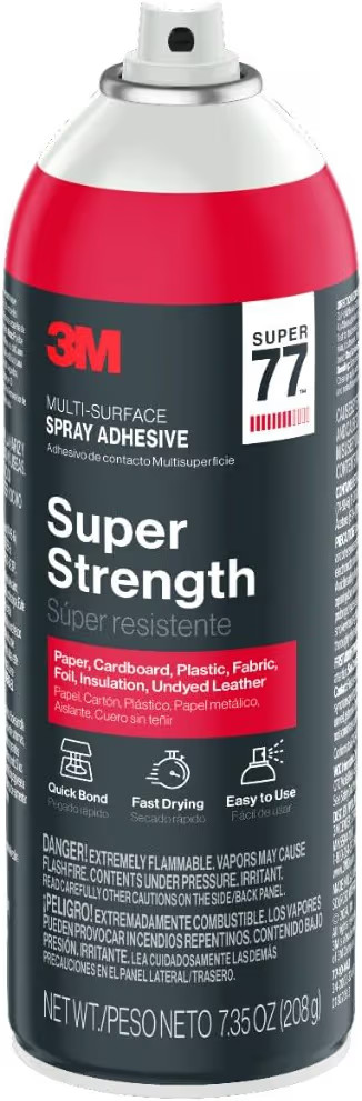 3M Super 77 Multi-Surface Spray Adhesive, 7.35 oz., Low VOC, Quick Bond, Fast Drying, Clear Finis... | Amazon (US)