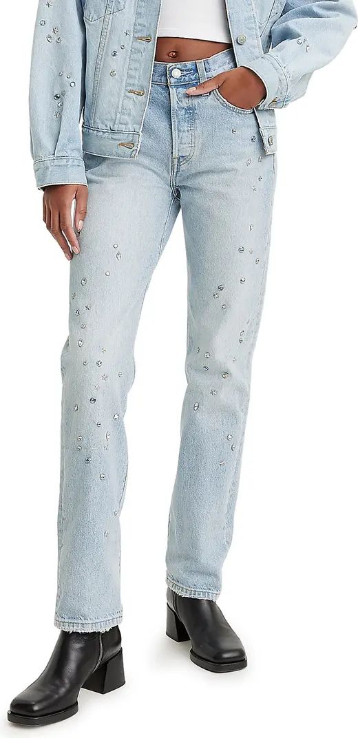 501® Studded High Waist Straight Leg Jeans | Nordstrom