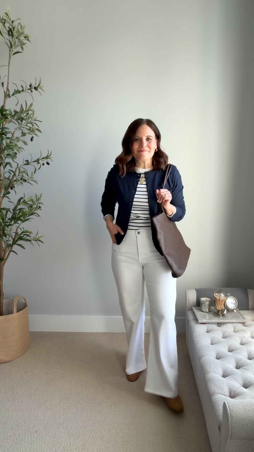 These LOFT white wide-leg jeans are some of the most comfortable white jeans I’ve ever tried. They have a 30-inch inseam, so they work with flats at 5’6” and a midrise. They fit true to size. This navy and white striped tee fits small, I sized up to a medium. This cardigan fits small; I sized up to a large. Go down a  half size in these Target flats (similar options linked).
 

 

#LTKMidsize #LTKOver40 #LTKSaleAlert