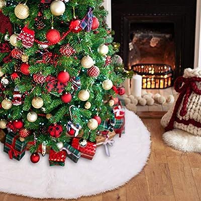 Christmas Tree Skirt, 60" White Tree Skirt, Decorations for Merry Christmas Party, Faux Fur Chris... | Amazon (US)